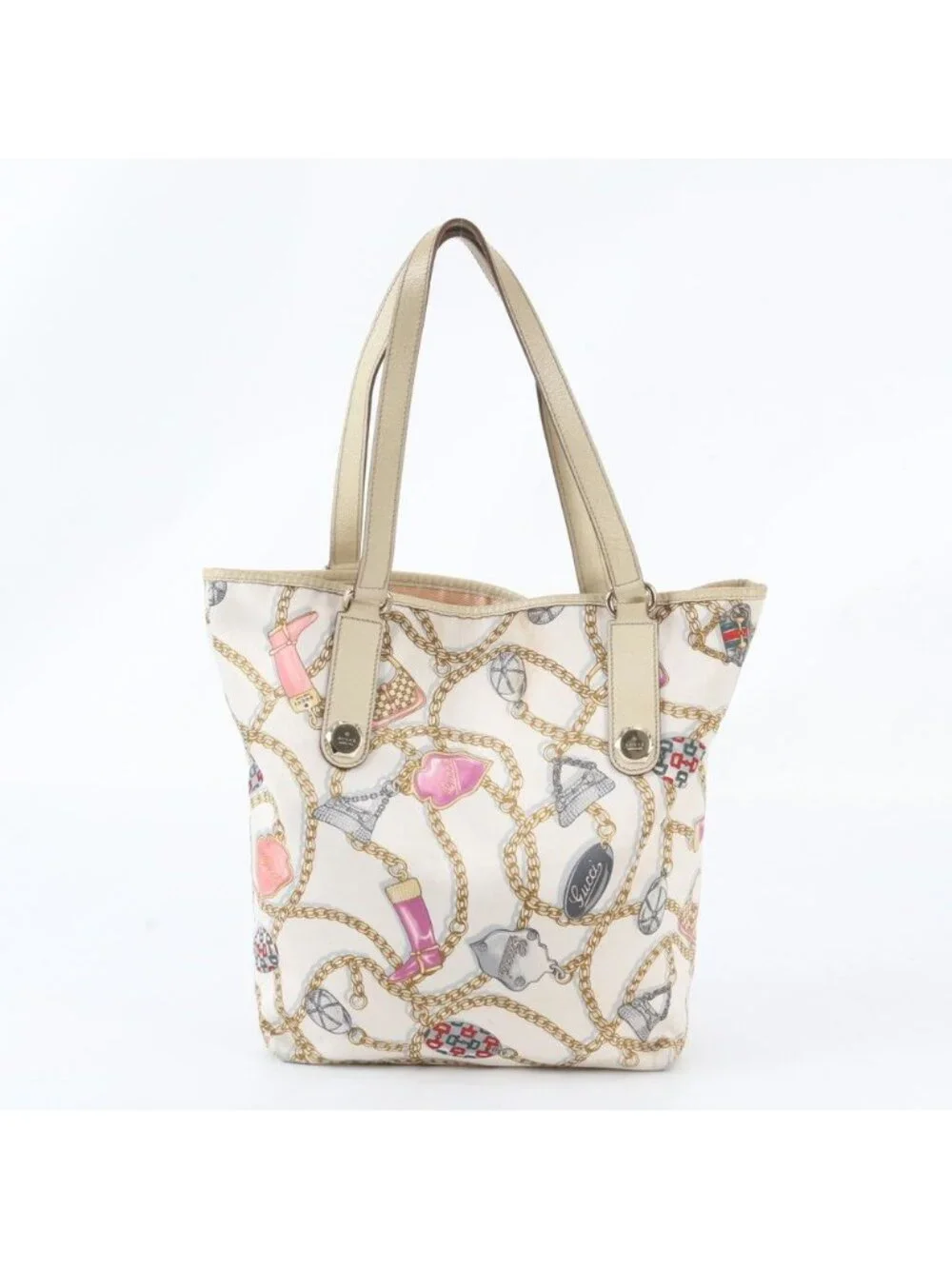 Gucci Chain Pattern Leather Nylon Tote Shoulder Hand